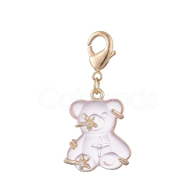 3Pcs Bear Transparent Resin Rhinestone Pendant Decorations HJEW-JM01007-1