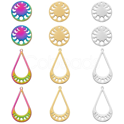 12Pcs 6 Style 201 Stainless Steel Pendants STAS-SZ0002-37-1