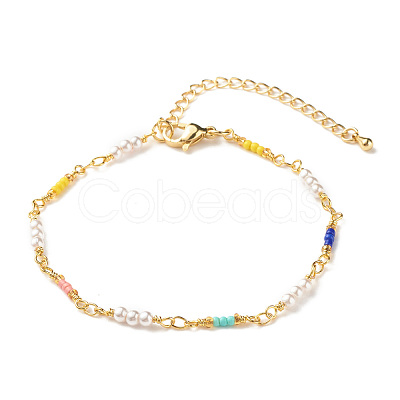 Imitation Pearl & Glass Seed Beaded Chain Bracelet for Women BJEW-JB07741-1