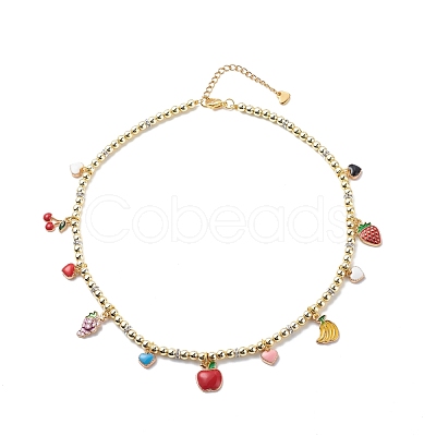 Heart & Cherry & Grape & Apple Enamel Fruit Charms Necklace NJEW-JN03964-1