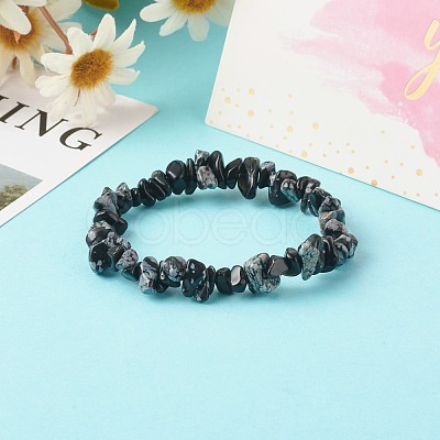 Natural Snowflake Obsidian Chip Bead Stretch Bracelets for Children BJEW-JB06388-06-1