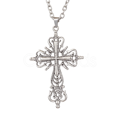 2Pcs 2 Styles Alloy Cross Pendant Necklaces NJEW-JN05116-1