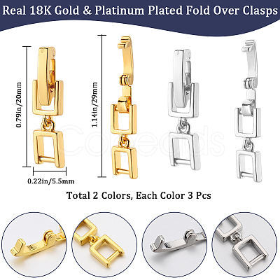 Beebeecraft 6Pcs 2 Colors Brass Fold Over Clasps KK-BBC0013-50-1