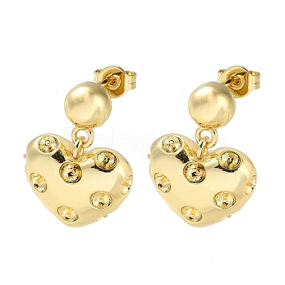 Heart Brass Stud Earrings Findings EJEW-A045-10G-1