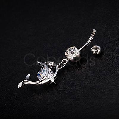 Piercing Jewelry Real Platinum Plated Brass Rhinestone Dolphin Navel Ring Belly Rings AJEW-EE0001-63-1