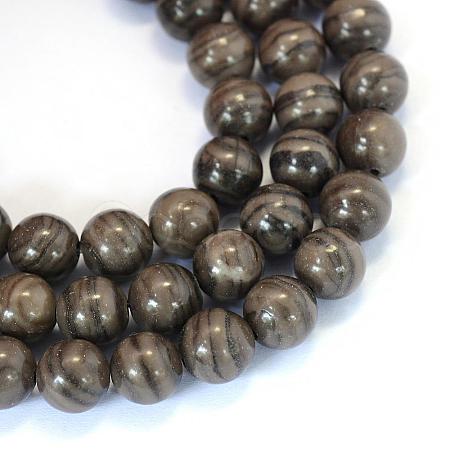 Natural Black Wood Lace Stone Round Bead Strands G-E334-6mm-03-1