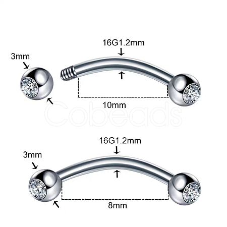 303 Stainless Steel Crystal Rhinestone Eyebrow Curved Barbell Rings WGF7452-07-1