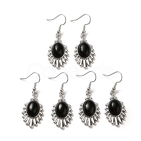 Natural Obsidian Teardrop Dangle Earrings EJEW-K246-01P-04-1