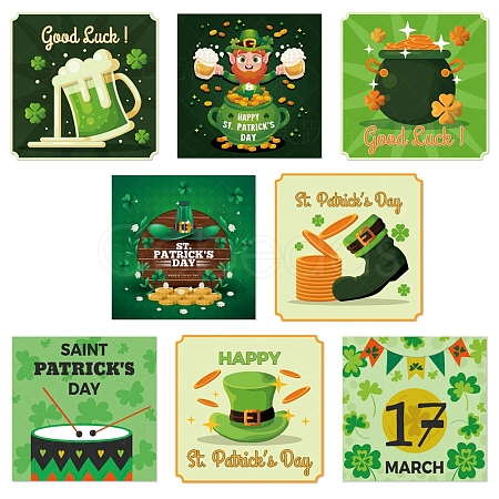 8 Sheets Saint Patrick's Day Theme Paper Self Adhesive Clover Label Stickers PW-WG96365-01-1