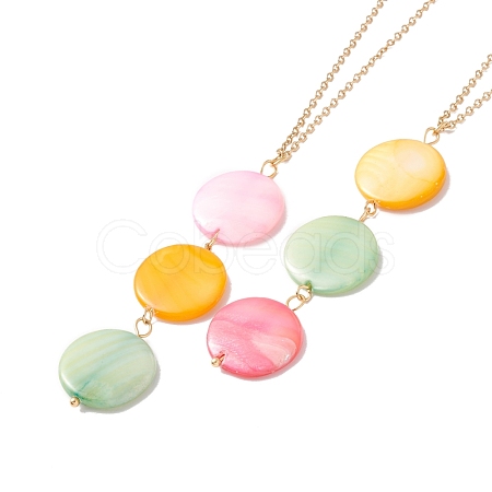 Natural Shell Flat Round Pendant Necklace with 304 Stainless Steel Chains for Women NJEW-C016-08G-1