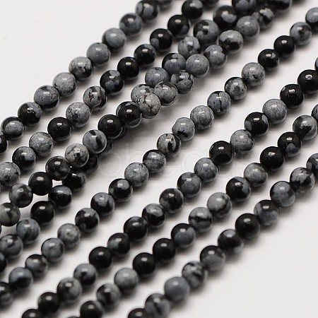 Natural Snowflake Obsidian Round Bead Strands G-A130-2mm-17-1