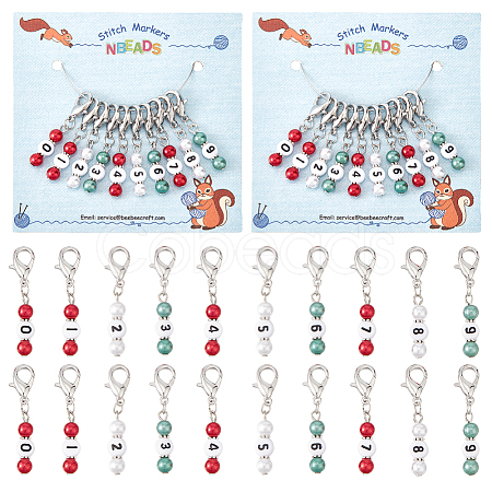 Christmas Theme Acrylic Beaded Locking Stitch Markers HJEW-PH01755-1
