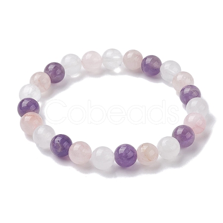 Natural Mixed Gemstone Round Beaded Stretch Bracelets for Women BJEW-JB10086-01-1