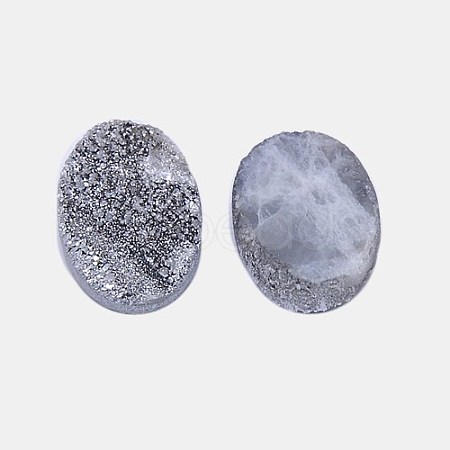Electroplate Natural Druzy Crystal Cabochons G-L048-14x10mm-02-1