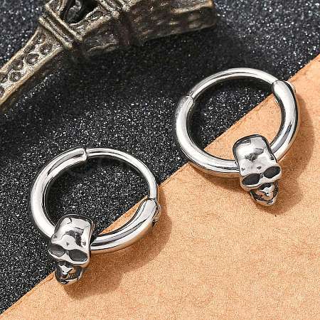 Skull 316 Surgical Stainless Steel Hoop Earrings EJEW-G416-41A-AS-1