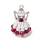 Handmade Seed Beads Pendants, with Antique Silver Elastic Thread, Loom Pattern, with Alloy Butterfly Bead and Glass Pearl Round Bead, Angel & Fairy, Crimson, 37x22x24mm, Hole: 3mm