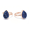 Electroplate Natural Druzy Quartz Crystal Finger Rings, with Eco-Friendly Brass Findings, Lead Free & Cadmium Free, Long-Lasting Plated, Flat Round, Size 7, Real Rose Gold Plated, Blue, 17mm