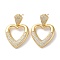 Brass Pave Cubic Zirconia Stud Earrings, Heart with Hollow Heart, Real 16K Gold Plated, 30.5x20mm