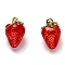 Brass Enamel Charms, Long-Lasting Plated, with Jump Ring, Strawberry Shape, Real 18K Gold Plated, Red, 11.5x7.5x7mm