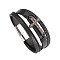 PU Leather Multi-strand Bracelets, Cross Charm Bracelets, Black, 8-1/4 inch(21cm)