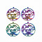 201 Stainless Steel Pendants, Ring with Star & Moon, Rainbow Color, 30x28x1.5mm, Hole: 1.5mm