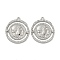 Brass Pave Clear Cubic Zirconia Pendants, Round with Portrait, Real Platinum Plated, 20x17x2mm, Hole: 1mm