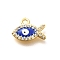 Brass Micro Pave Cubic Zirconia with Evil Eye Enamel Charms, Fish, Real 18K Gold Plated , Blue, 9x11.5x2mm, Hole: 1.4mm