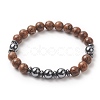 Gemstone & Natural Rosewood Beaded Stretch Bracelet for Men Women BJEW-JB09295-4