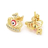 Crown with Evil Eye Real 18K Gold Plated Brass Stud Earrings EJEW-L269-108G-02-2