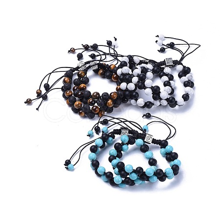 Natural & Synthetic Mixed Stone Braided Bead Bracelets BJEW-JB04224-1