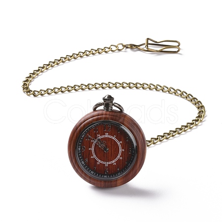 Ebony Wood Pocket Watch with Brass Curb Chain and Clips WACH-D017-A12-02AB-1