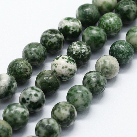 Natural Green Spot Jasper Beads Strands X-G-I199-30-10mm-1