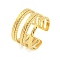 304 Stainless Steel Three Line Wide Open Cuff Ring for Women, Real 18K Gold Plated, 13mm, inner diameter: adjustable