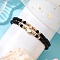 2Pcs 2 Styles Glass Seed Beaded Stretch Bracelet Sets for Women, with Brass Beads, Start Heart, Black, Inner Diameter: 2-1/4 inch(5.8cm), 1pc/color