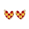 Alloy Enamel Pendants, Golden, Heart with Tartan Pattern Charm, Red, 20.5x18x2.5mm, Hole: 1.8mm