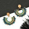 304 Stainless Steel & Bohemian Beaded Fan Dangle Stud Earrings for Women EJEW-R001-05G-01-4