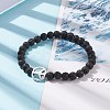 Natural Lava Rock Stretch Bracelet with Alloy Peace Sign Beaded BJEW-JB08309-05-2
