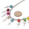 Dyed Synthetic Turquoise Skull with Cross Bib Necklace NJEW-TA00071-5