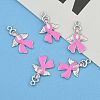 Breast Cancer Awareness Ribbon with Angel Wing Platinum Color Pearl Pink Alloy Rhinestone Enamel Pendants X-ENAM-D001-2-6