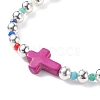 Synthetic Turquoise(Dyed) Cross Stretch Bracelet with Glass for Women BJEW-JB07663-7