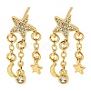 Clear Cubic Zirconia Moon and Star Dangle Stud Earrings EJEW-K090-01G-2