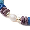 Dyed Natural Lava Rock & Pearl Beaded Stretch Bracelet BJEW-JB09723-4