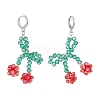 Glass Braided Cherry Long Dangle Leverback Earrings EJEW-TA00120-3