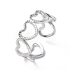 304 Stainless Steel Hollow Out Heart Wrap Open Cuff Ring for Women RJEW-C046-10P-1