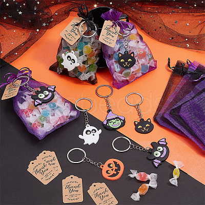 BENECREAT 1 Set Witch/Pumpkin/Ghost/Vampire/Bat PVC Plastic Pendant Keychain KEYC-BC0001-15-1