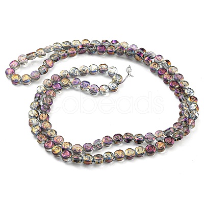 Full Rainbow Plated Electroplate Transparent Glass Beads Strands EGLA-G037-01A-FR02-1