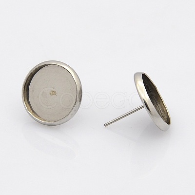 Tarnish Resistant 304 Stainless Steel Flat Round Stud Earring Settings STAS-N019-21-9mm-1