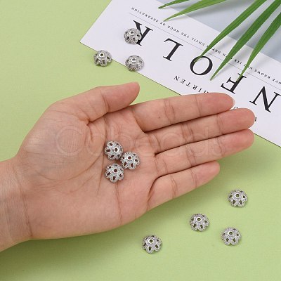 Eco-Friendly 6-Petal Flower Brass Micro Pave Cubic Zirconia Bead Caps X-ZIRC-M098-01P-FF-1