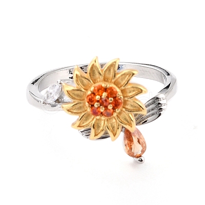 Sunflower and Dragonfly Rotatable Open Ring for Women RJEW-M139-16P-1