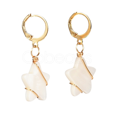 Star Natural Shell Beads Leverback Earrings for Girl Women EJEW-JE04676-1